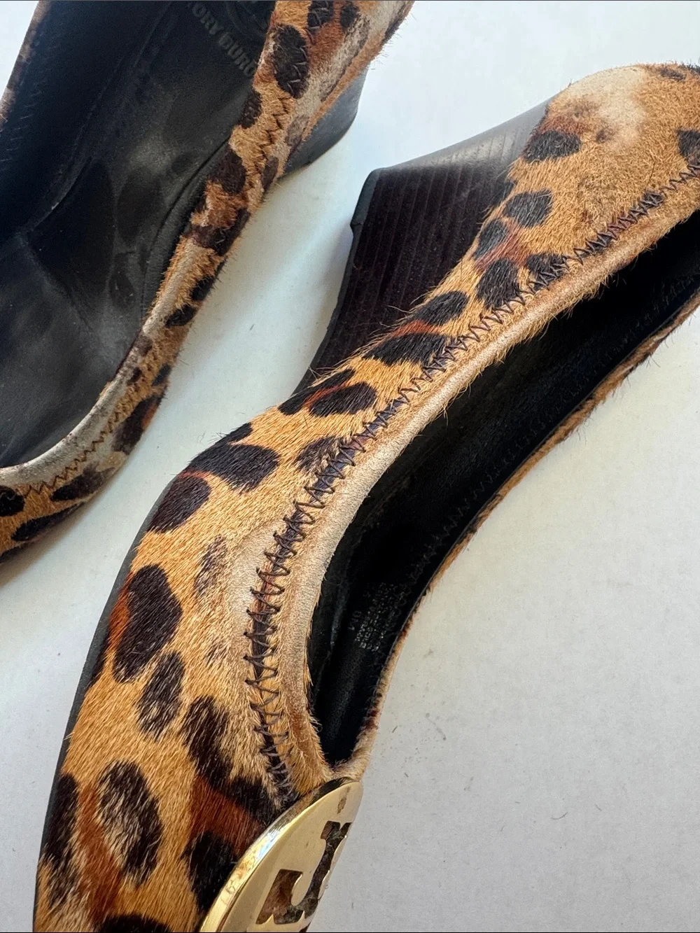 Tory Burch Leopard Calf-Hair Flats with Gold Logo Medallion